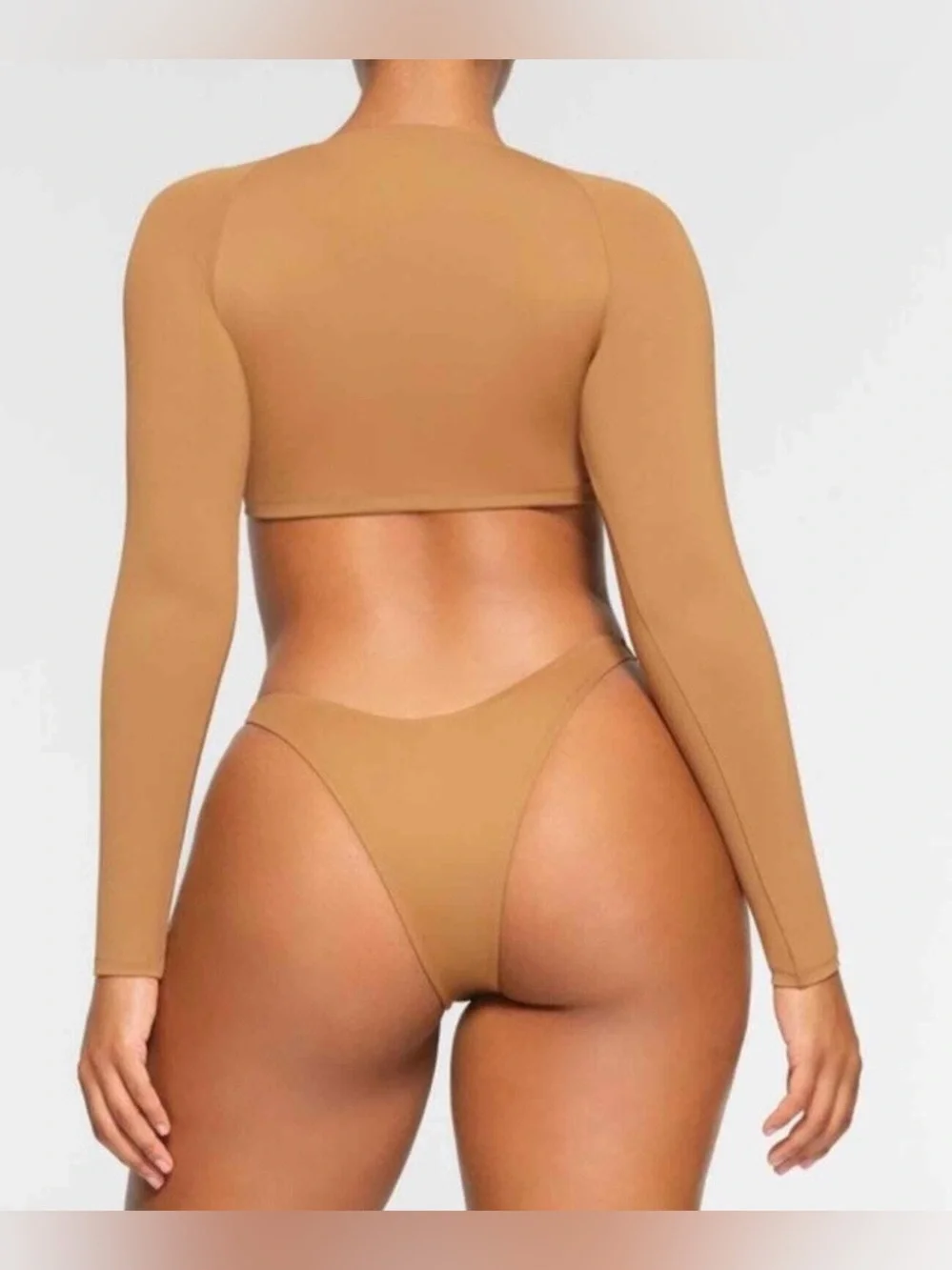 Skims 2PC NWT Swim long sleeve underwire swim Top & Shorts Size XXS Almond